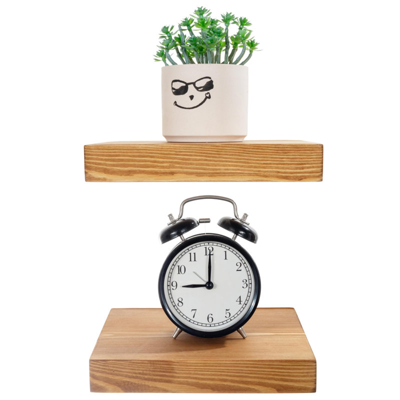 Solid Wood Floating Shelves，Rustic Wooden Wall Shelves, Yellow Brown, 1.25" H x 8" W x 6.7" D