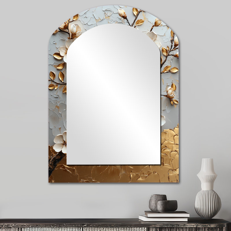 Miroir mural blanc or et fleurs de cerisier Blooms III, 34 po x 25 po