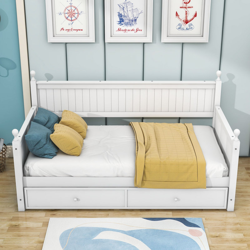 Twin Size Wood Daybed with Trundle, White