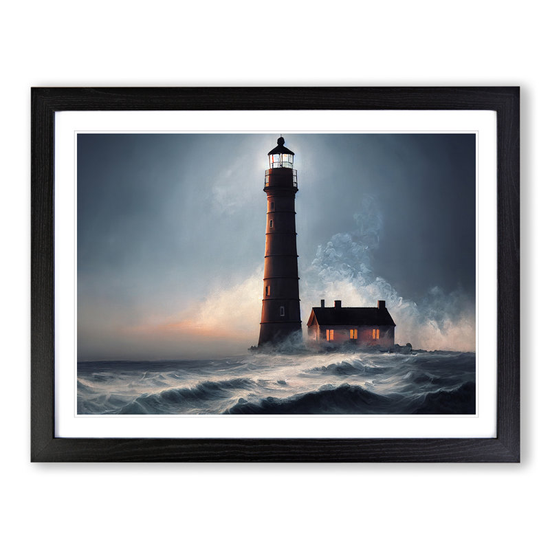 Bright Lighthouse - Single Picture Frame Print, Black Framed, 34cm H x 46cm W x 2cm D