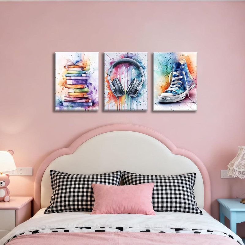 Framed Teen Girls Bedroom Wall Art Set Of 3 - For Bedroom Girls Room Teen Kids Playroom Artwork Home Decoration,Framed,12 X 16 Inch