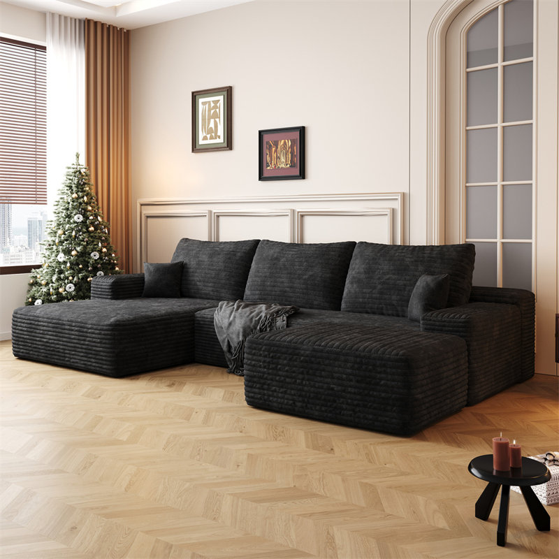 Canapé modulaire Boneless Cloud avec 1 repose-pieds, H 37,8 po x l 107 po x P 69,7 po, Noir, Orienté à gauche (vu de face)