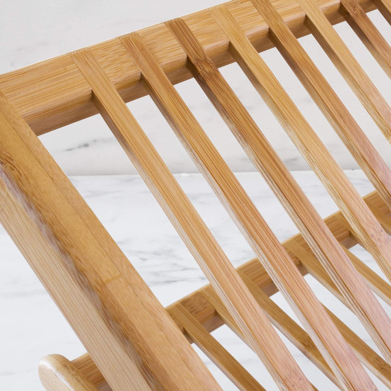 Eco-Friendly Collapsible Bamboo Dish Drying Rack With Multi-Tier Design For Plates Bowls Cups And Cookware