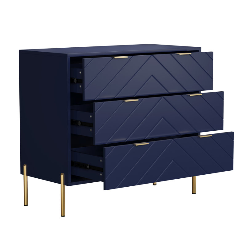 3-Drawer Nightstand Modern Tall Bedside Table with Storage Drawers, Blue