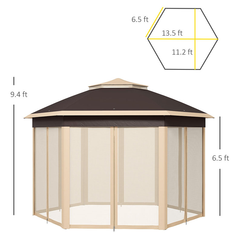 Pavillon de jardin avec filet en filet à 6 fermetures à glissière