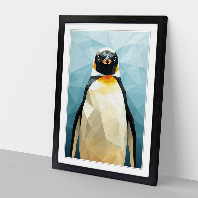 Penguin Geometric - Single Picture Frame Print on Wood, Black Framed, 46cm H x 34cm W