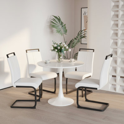 Modern Round Dining Set With 4 Pu Leather Chairs