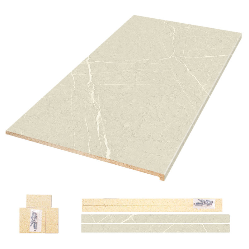 Ensemble de comptoir en stratifié 96 po / 8 pi avec rebord Ora 96 pi., Crème, crème