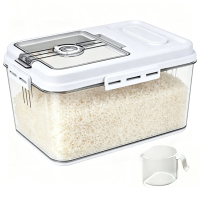 Large Flour and Rice Container 15L, Airtight Moisture‑Proof Food Storage Container for Grains, Food‑Grade Plastic Cereal Dispenser for Countertop Pantr
