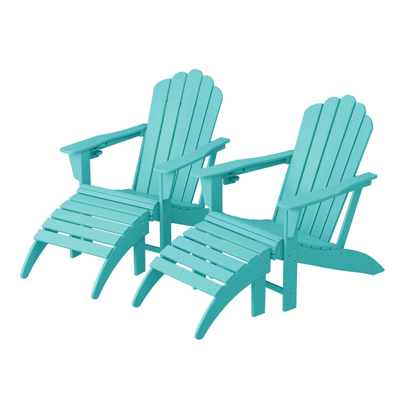 Outdoor Poly Adirondack Chair With Ottoman 4-Piece Set, Teal