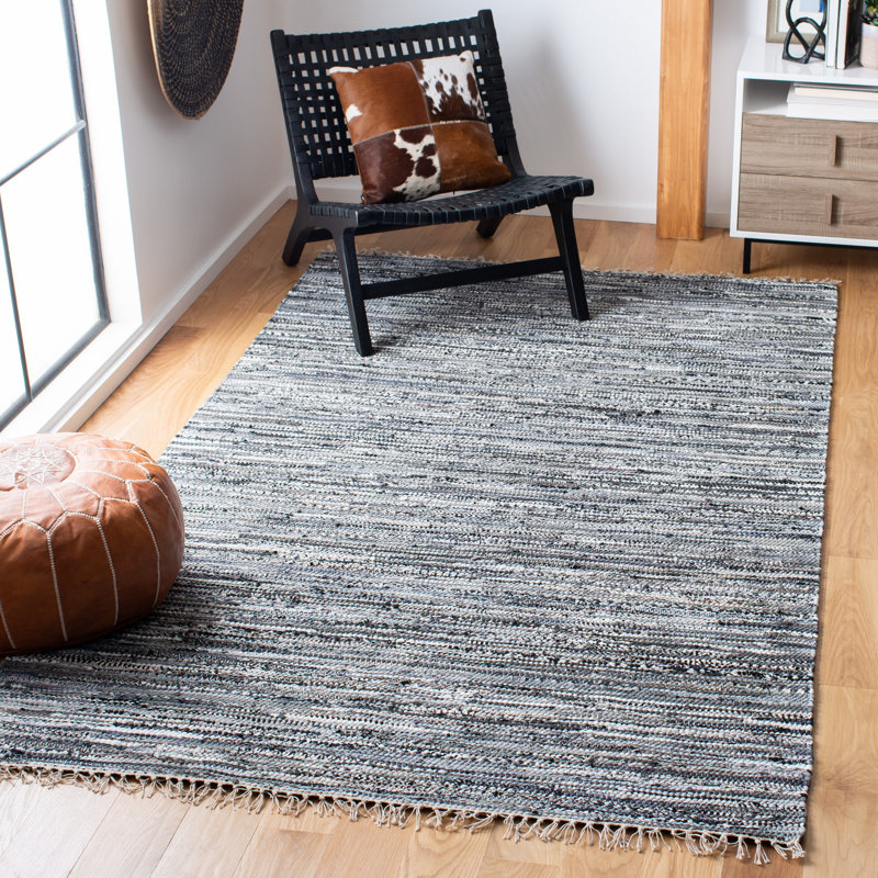 Gerow Rug Hand Woven Cotton Striped Rug, Rectangle 5' x 8'
