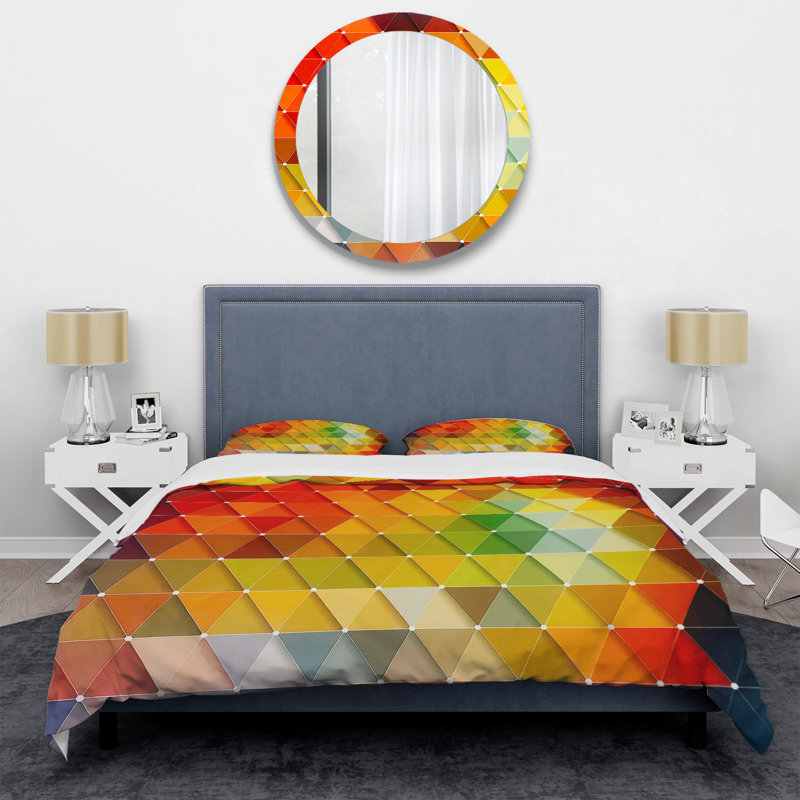 King Multicolor Geometric Microfiber Duvet Cover Set