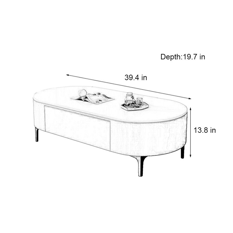 Table elliptique moderne et simple, Blanc, H 13,8 po x L 39,4 po x l 19,7 po