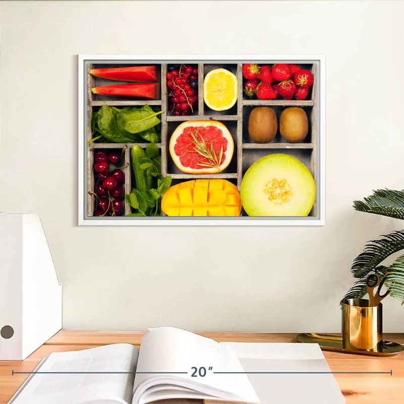 Bento légumes et fruits, 13 po x 9 po, Cadre flottant blanc