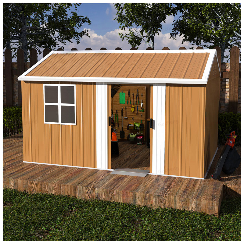 Remise de rangement en métal robuste avec fenêtres, porte verrouillable et ventilation - Remise de jardin extérieure résistante aux intempéries pour l'organisation d'outils de jardin