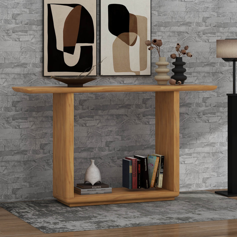 Elegant Minimalist Console Table With Curved Corners, Brown
