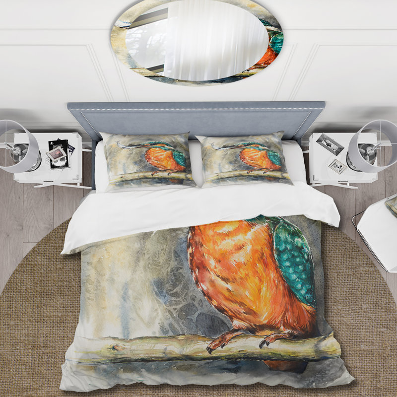 Martin-pêcheur d'Amérique mangeant un petit poisson - Ensemble de housse de couette traditionnel - Microfibre de polyester