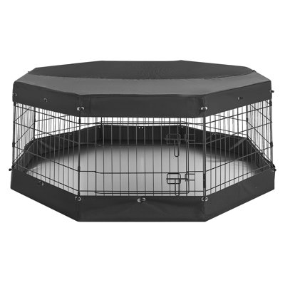 Parc pour chien 24 pouces avec 8 panneaux d'exercice avec couvercle supérieur et coussin inférieur, clôture intérieure pliable pour animaux en métal avec porte, cage pour chiot robuste pour chenil pour chiens, chats et autres petits animaux, noir