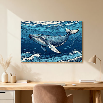 Animal Whale Swimming In Ocean Waves Pattern