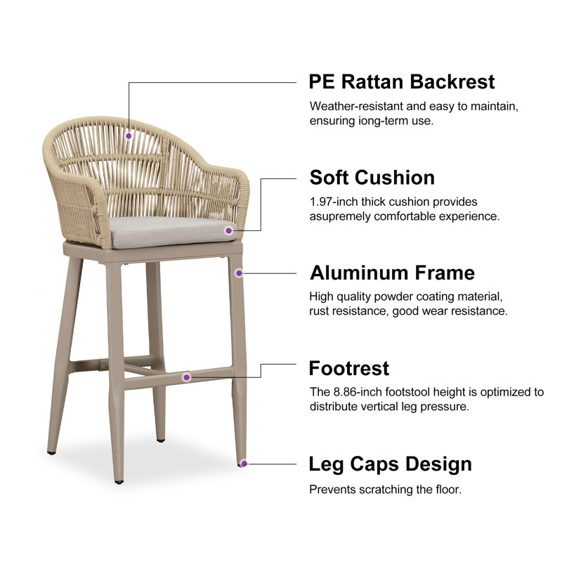 Tabourets de bar et de hauteur pour patio Aleza, Beige, Champagne, Tabourets de bar (siège d'une hauteur de 28,54 po
