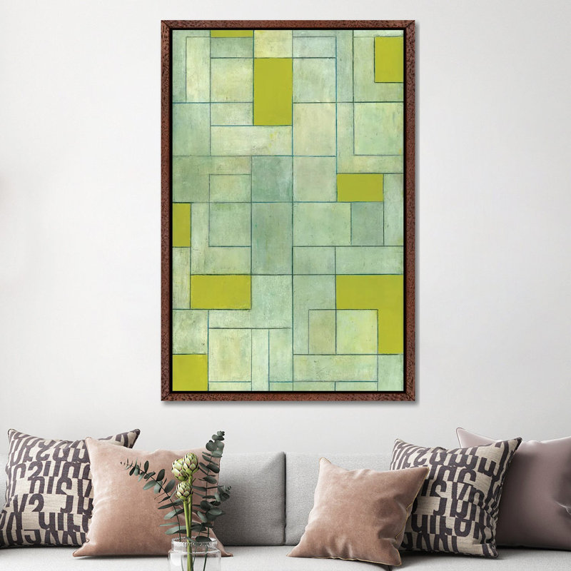 Grey Matters Green by Stephen Cimini - Painting on Canvas, 152.5 cm H x 101.5 cm W, Classic Brown Wood Framed