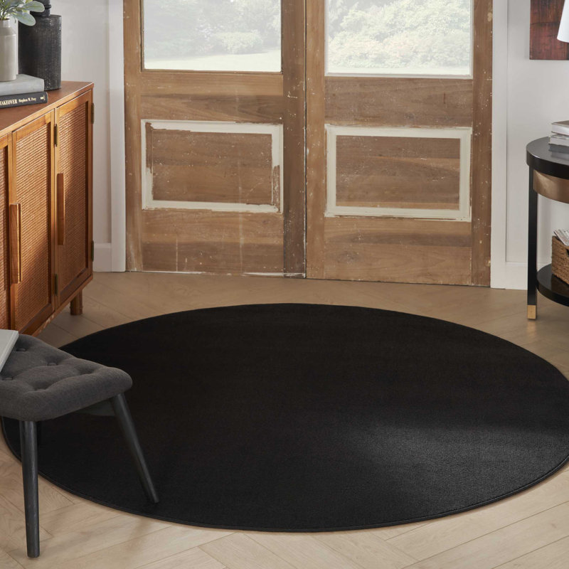 Mullican Sandy Solid Black Easy Care Indoor/Outdoor Area Rug, Round 6'