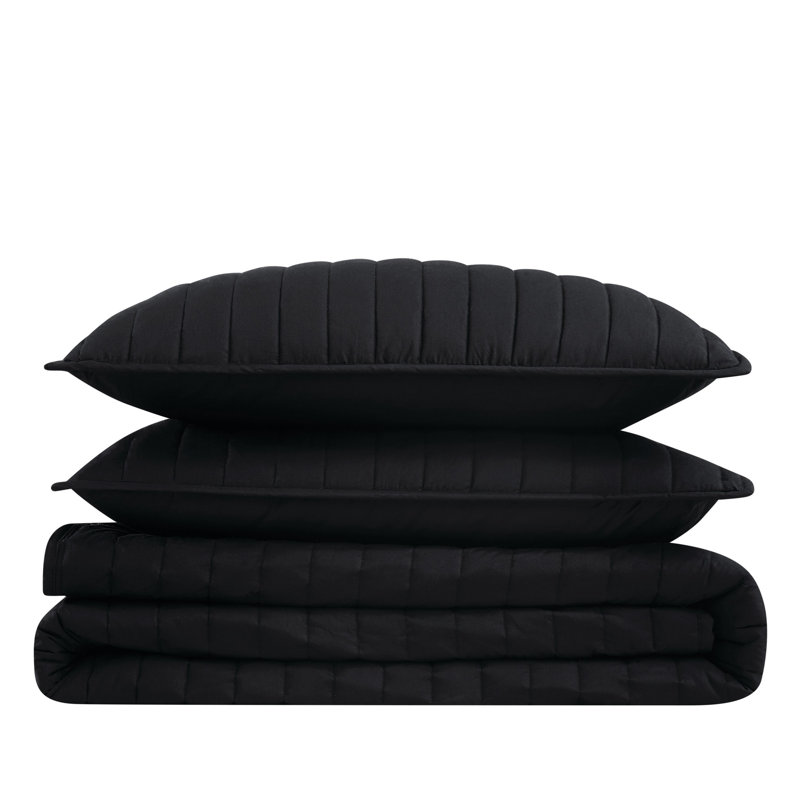 Ensemble de courtepointe standard en coton, Courtepointe double / grand + 2 taies décoratives, Noir