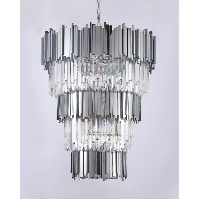 Lustre en or 18 lumières avec détails en cristal transparent Dominguez, Chrome