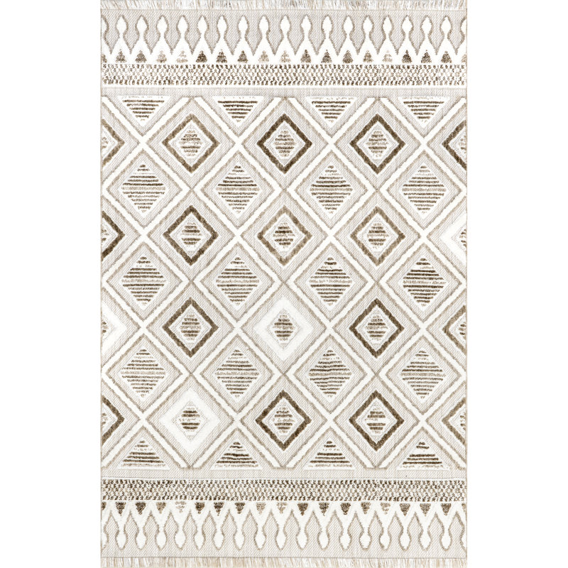 Colleen Mixed Diamond Fringe Area Rug, Rectangle 5' x 8'