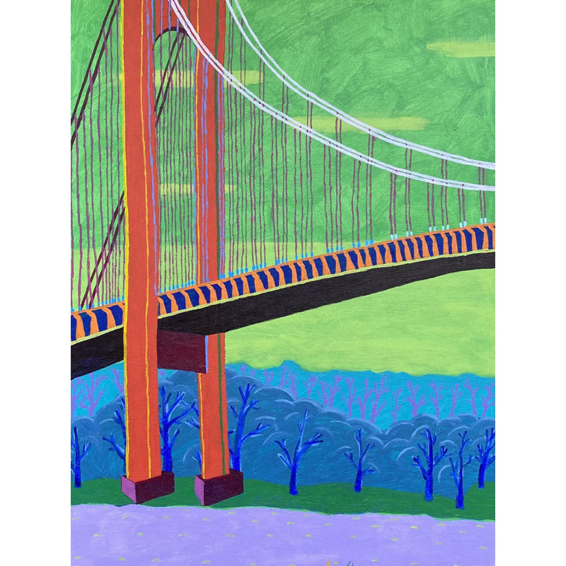 Verrazzano-Narrows Bridge Print by Sue Graef, Black Framed Canvas, 33" H x 25" W