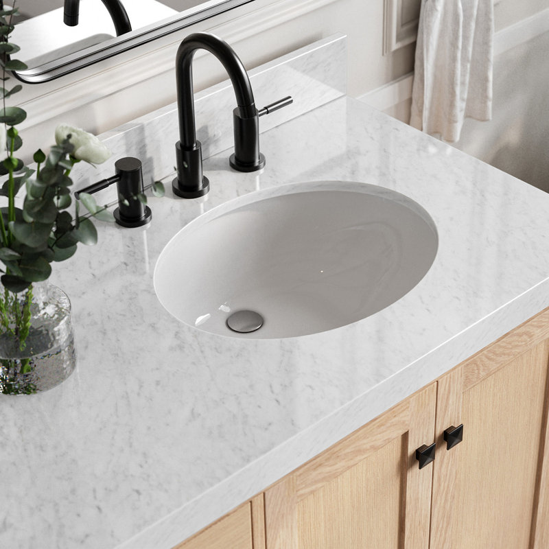 Cambridge Single Bathroom Vanity with Carrara Marble Top, Oak