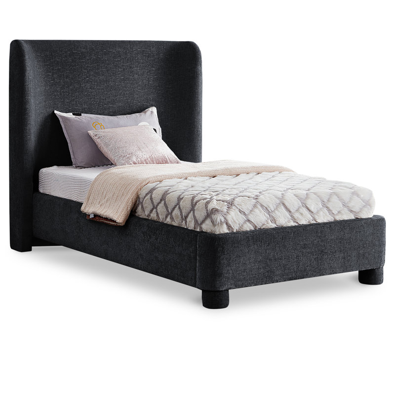 Hridhaan Upholstered Unfinished Wingback Bed, Twin, Black Chenille Fabric