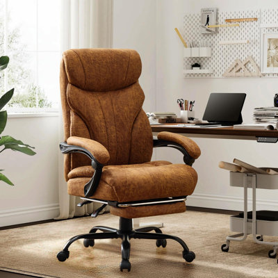 Big and Tall Office Chair with Footrest 500LBS, Ergonomic Executive Leather Computer Chair, Adjustable Height & 360° Swivel, Brown