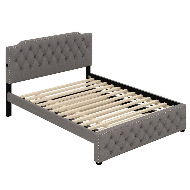 Broida Upholstered Panel Bed, Gray