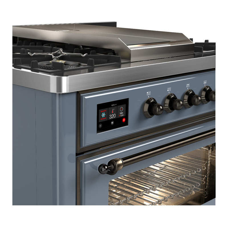 Majestic III Series 36 Inch Dual Fuel Range with 6 Sealed Burners, Griddle, in Glossy Black (Natural Gas, Brass Trim)