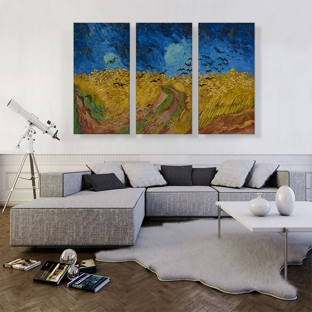 " Wheatfield With Crows 1890 " by Vincent Van Gogh 3 - Pieces Painting Print ARTCANVAS