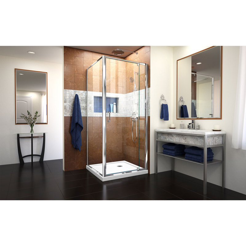 Cabine de douche à pivot carré 32 po x 74,75 po Flex avec base incluse, Chrome, Blanc