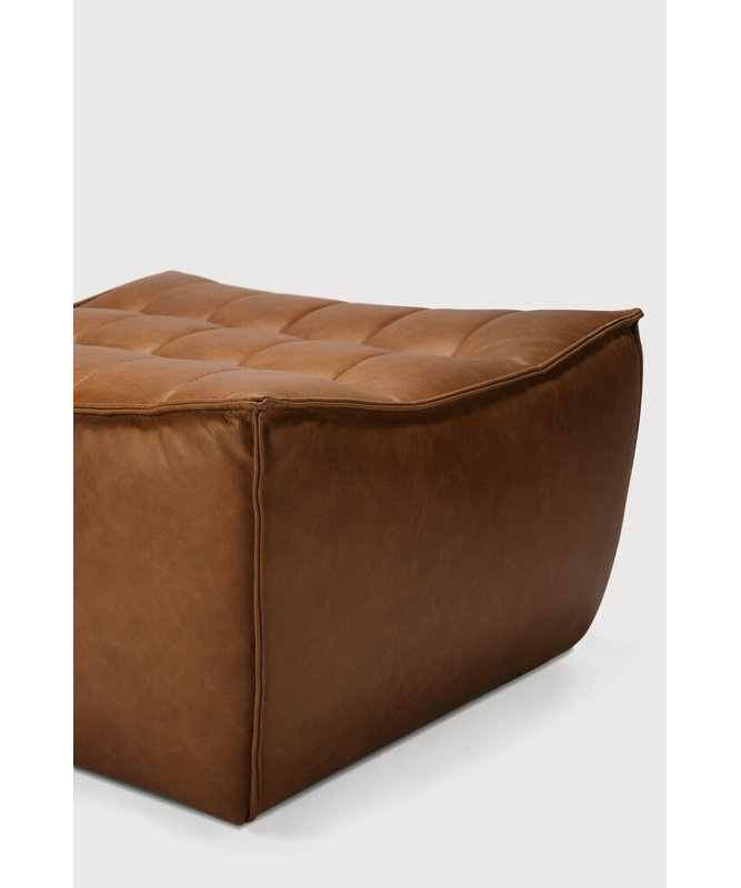 N701 Square Leather Ottoman, Old Saddle