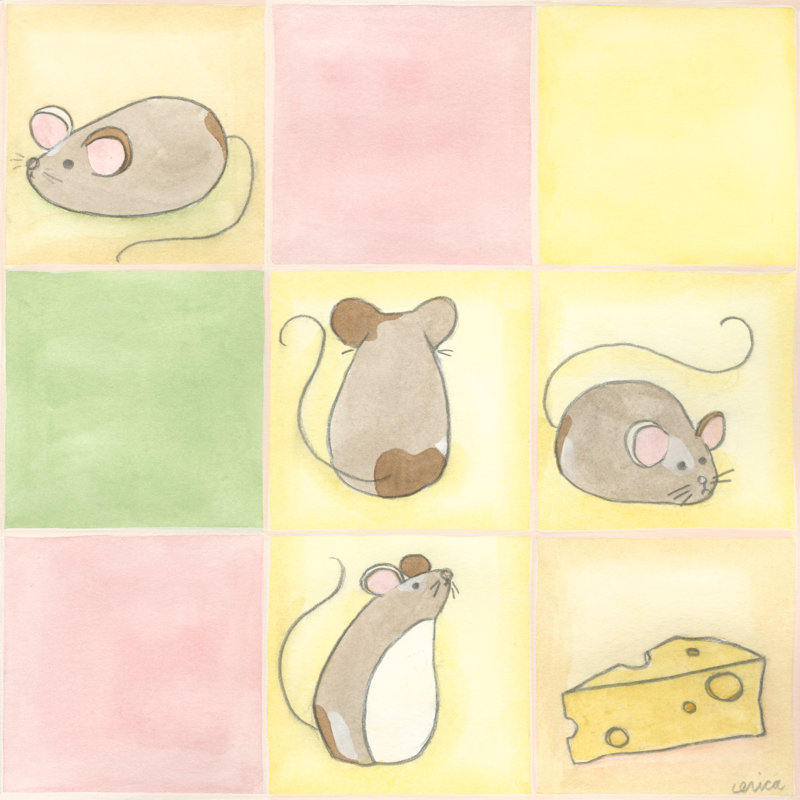 Tic-Tac Mice In Pink by June Erica Vess - Wrapped Canvas Painting, 30cm H x 30cm W