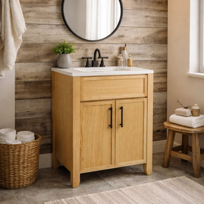 Meuble-lavabo de salle de bain en chêne strié avec quincaillerie noir mat l 24 po x P 21 po x H 34 po Design House Dawson