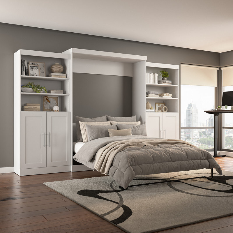 Grand lit Arlex et 2 étagères avec portes (126 W), Blanc
