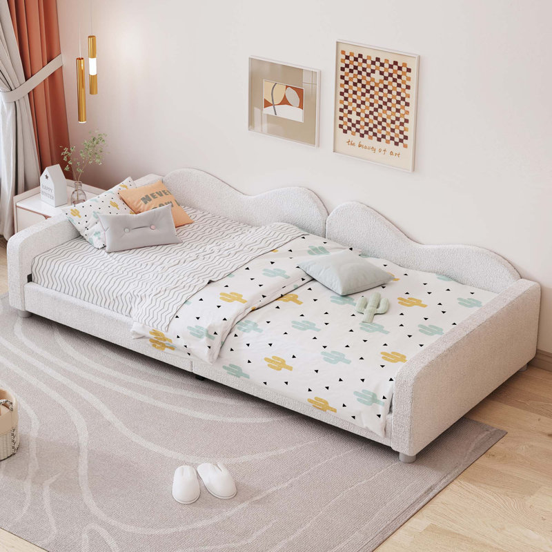 Upholstered Daybed, Sherpa Fabric Sofabed, Twin, White