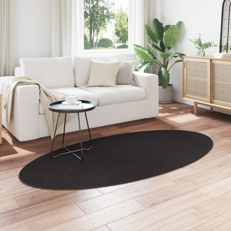 Rugs Black Area Rug Minimalist, Oval 100 x 200 cm, Polyester