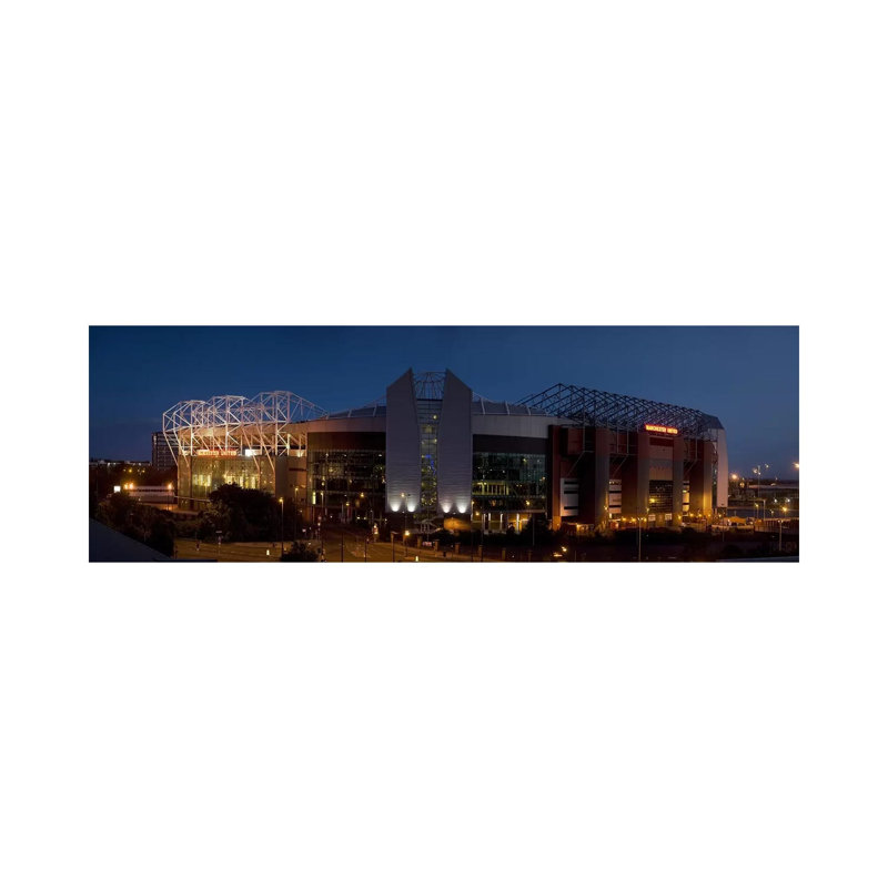 Football Stadium Lit Up At Night, Old Trafford, Greater Manchester, England - Wrapped Canvas Panoramic Print