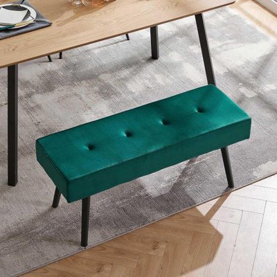 Bench for Entryway, Upholstered Dining Bench with No Arms Accent Bench Elegant Velvet Living Room Bench Tufted with Strong Metal Legs
