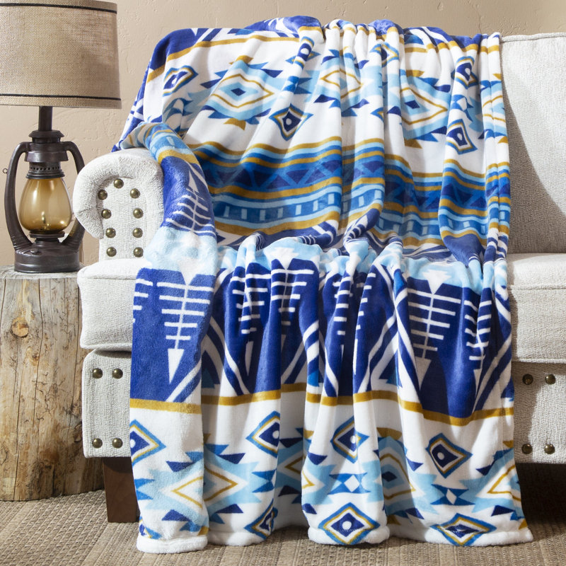 Open Sky Blue Western Fleece Sherpa Reversible Throw Blanket