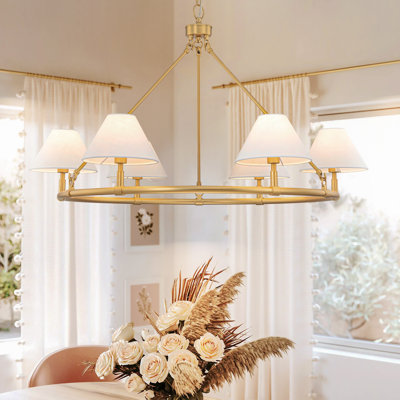 Lustre de style campagnard classique à 6 lumières avec abat-jour blanc