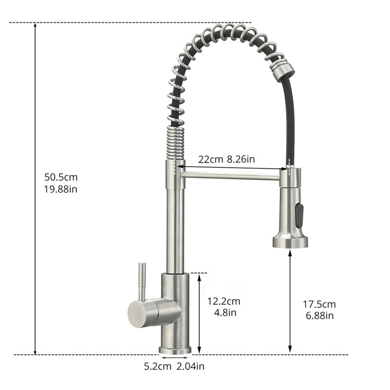 Topcraft Single handle Pull Down Kitchen Faucet, Brushed Nickel