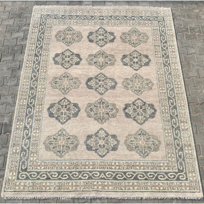 8x10 ft Handmade Oushak Wool Area Rug for Living Room, Geometric Design Carpet