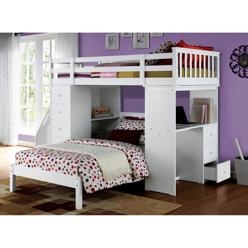 Lit mezzanine simple avec bibliothèque en blanc - additionnel fonctionnel pour la chambre à coucher